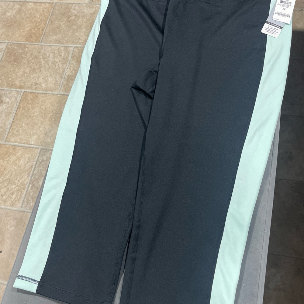 Ideologogy Flex Stretch Leggings Workout 2xl Black with Aqua Blue Stripes New
